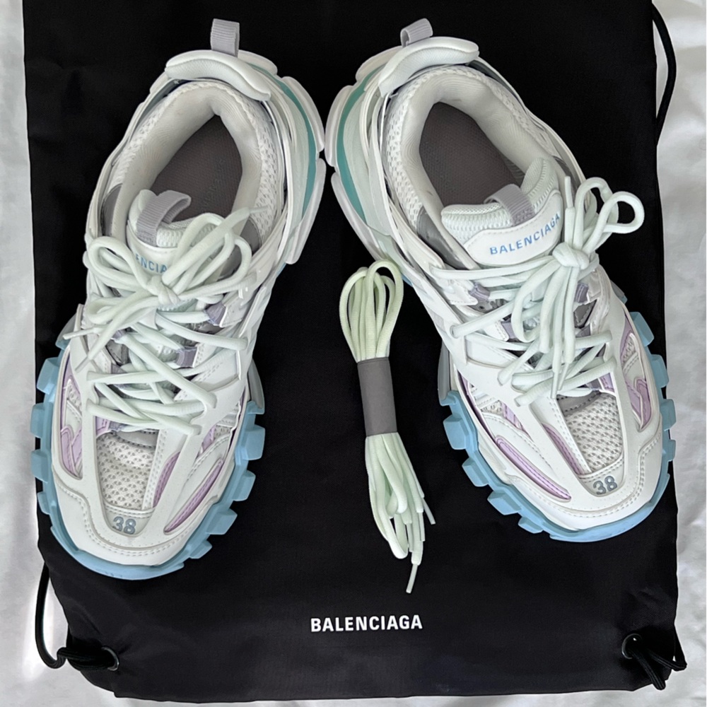 BALENCIAGA Women's Track Sneaker - White and Pastel Mesh and Nylon